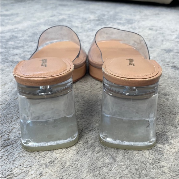 Larroude Jenn Lucite Heeled Mules Nude Beige Clear Sandals Cinderella Sz 10 - Picture 7 of 15